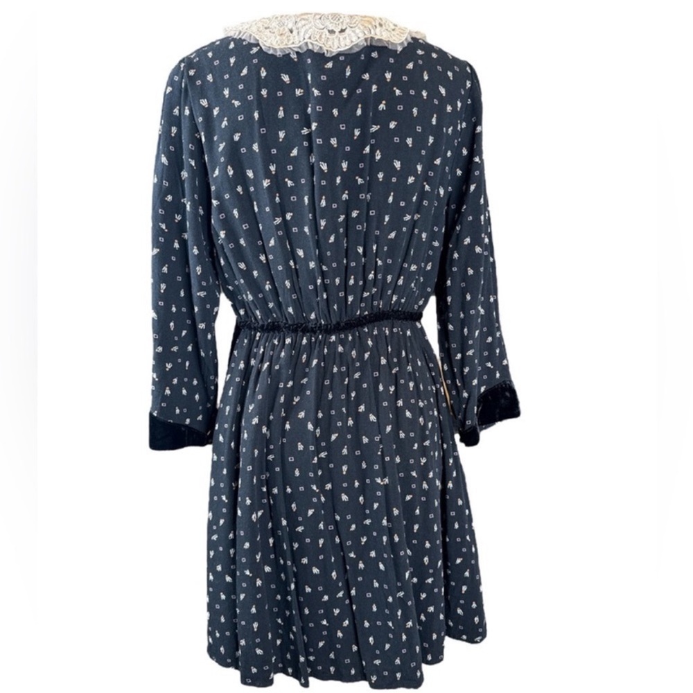 FREE PEOPLE Sweet Delfina Black Lace Collar Mini Dress, Velvet Trim, Size L. - Picture 6 of 13